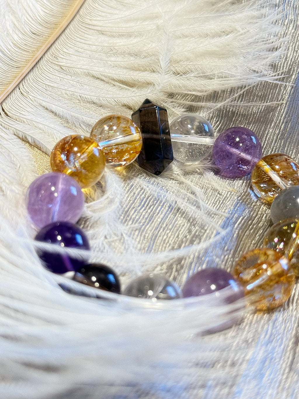 Starry Splendor: Natural Amethyst & Grey Moonstone 'Golden Koi' Fortune Bracelet