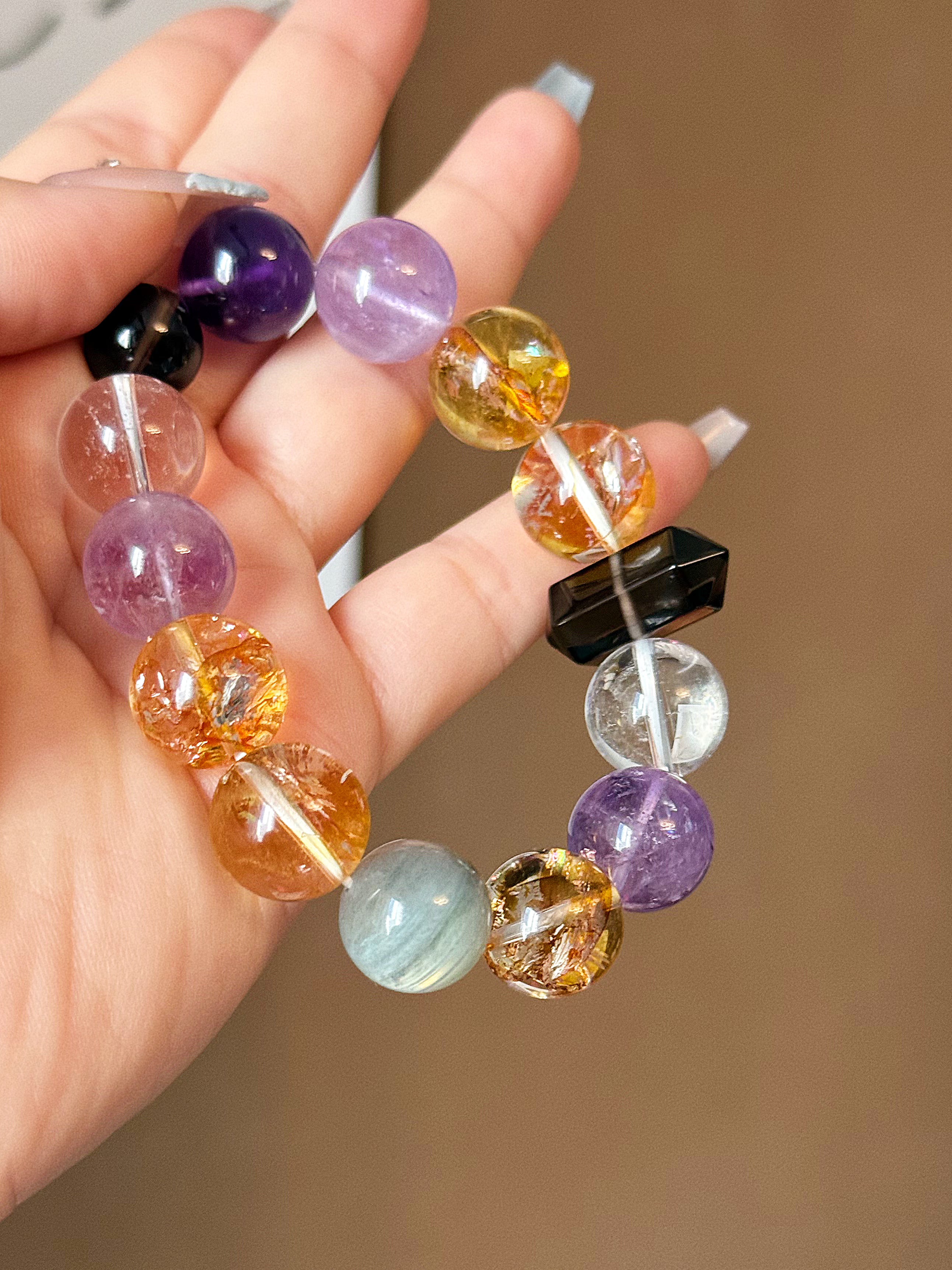 Starry Splendor: Natural Amethyst & Grey Moonstone 'Golden Koi' Fortune Bracelet