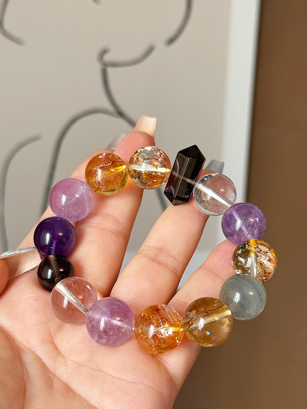Starry Splendor: Natural Amethyst & Grey Moonstone 'Golden Koi' Fortune Bracelet
