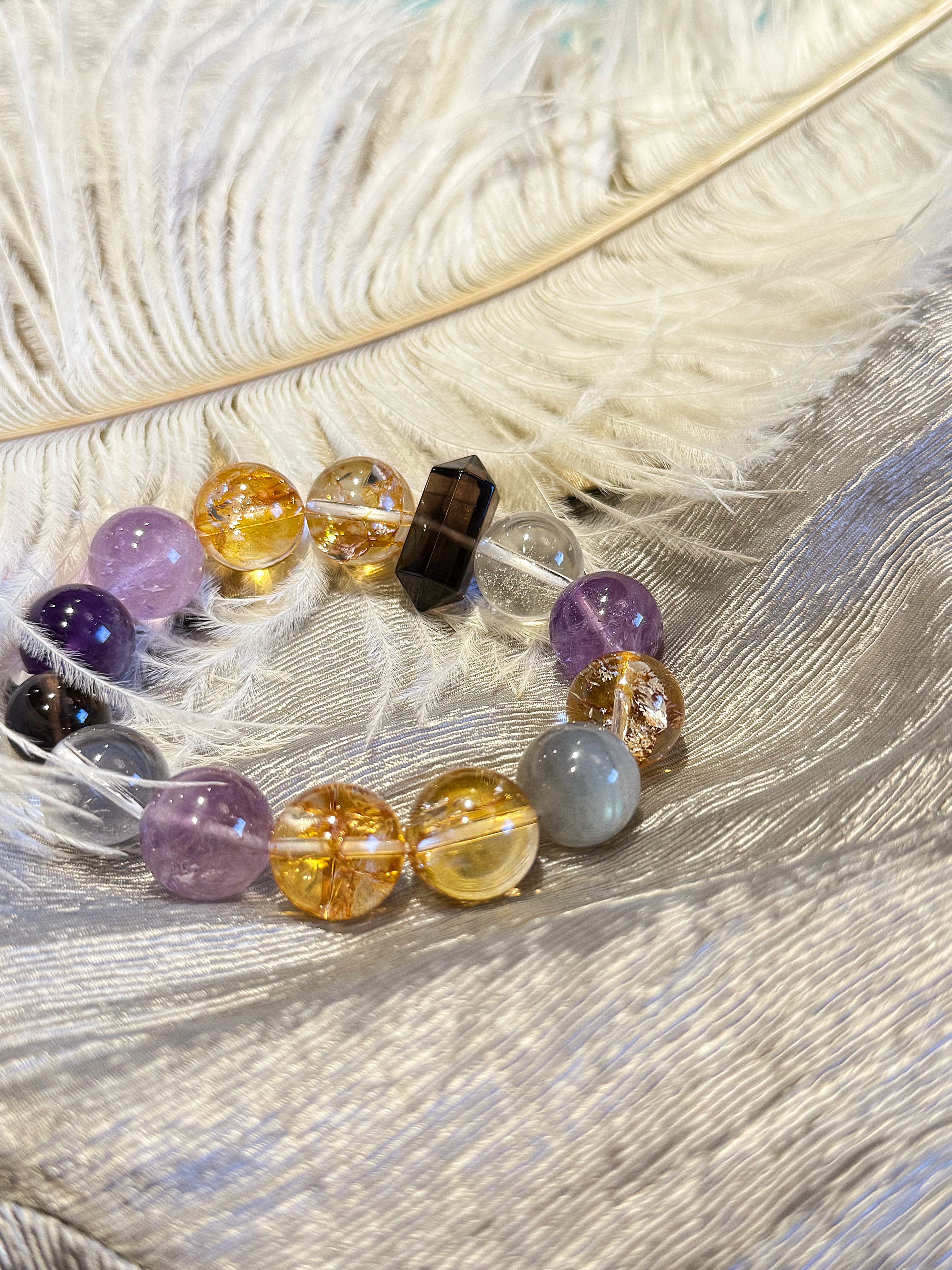 Starry Splendor: Natural Amethyst & Grey Moonstone 'Golden Koi' Fortune Bracelet