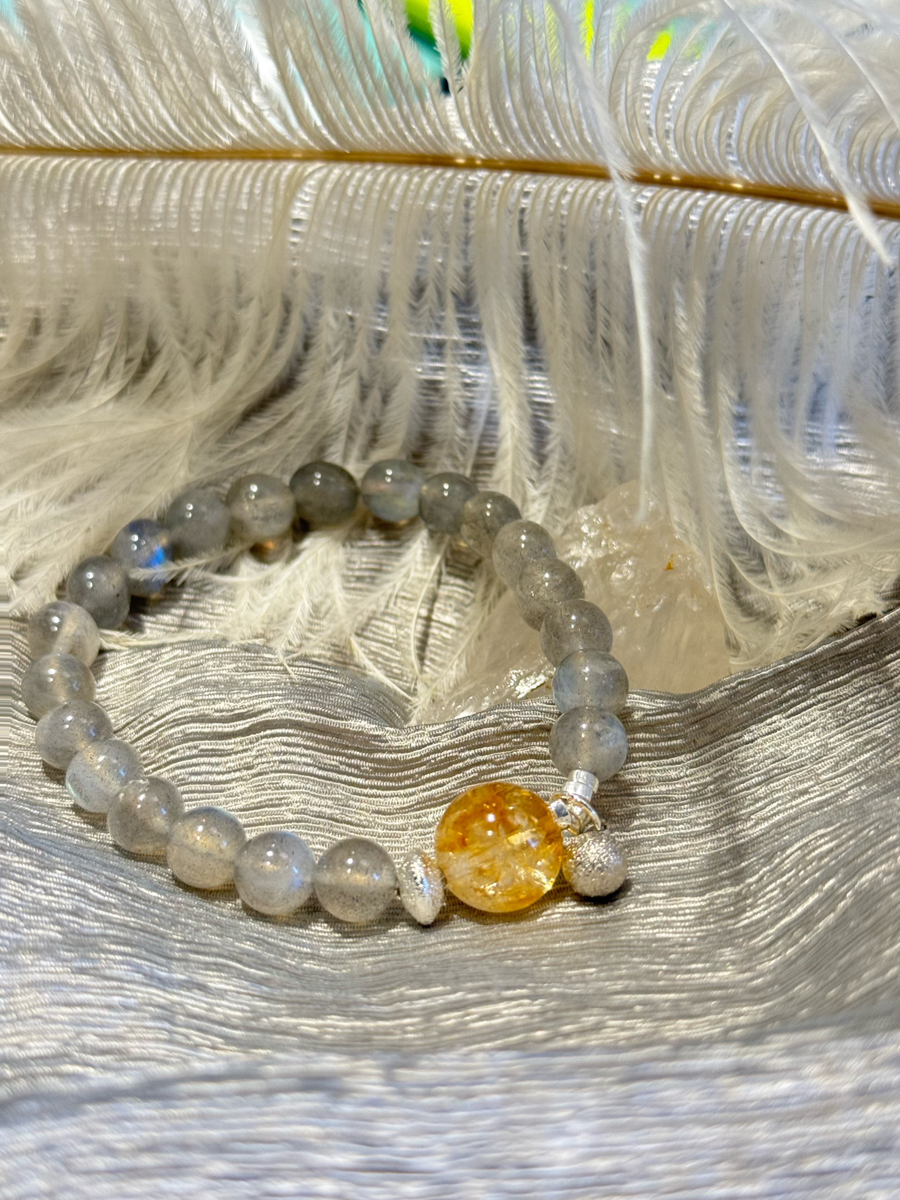 Serene Equilibrium: Natural Grey Moonstone & Citrine Calming Bracelet
