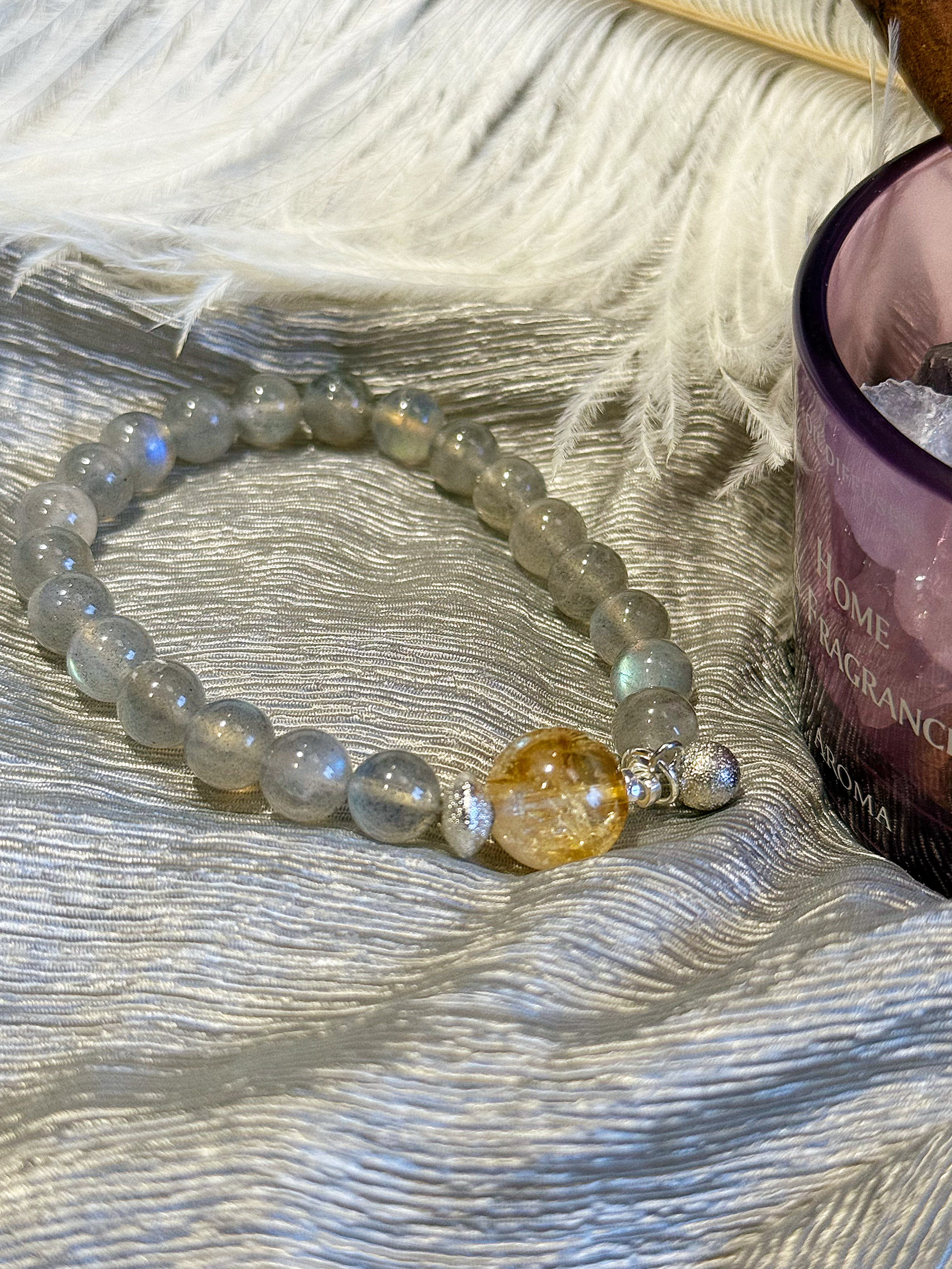 Serene Equilibrium: Natural Grey Moonstone & Citrine Calming Bracelet
