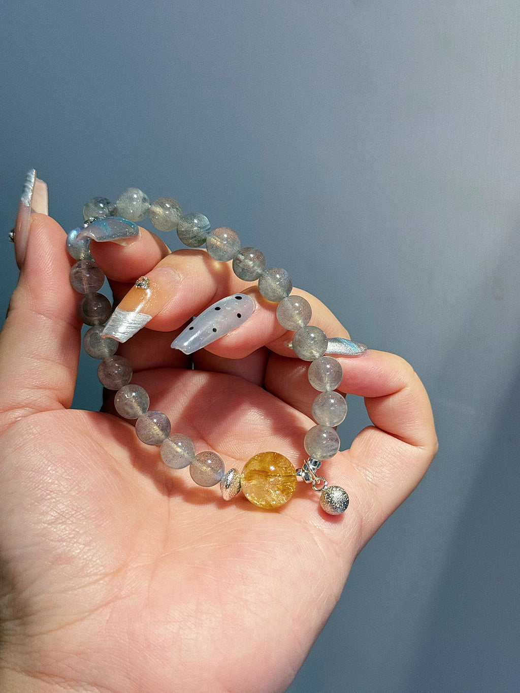 Serene Equilibrium: Natural Grey Moonstone & Citrine Calming Bracelet