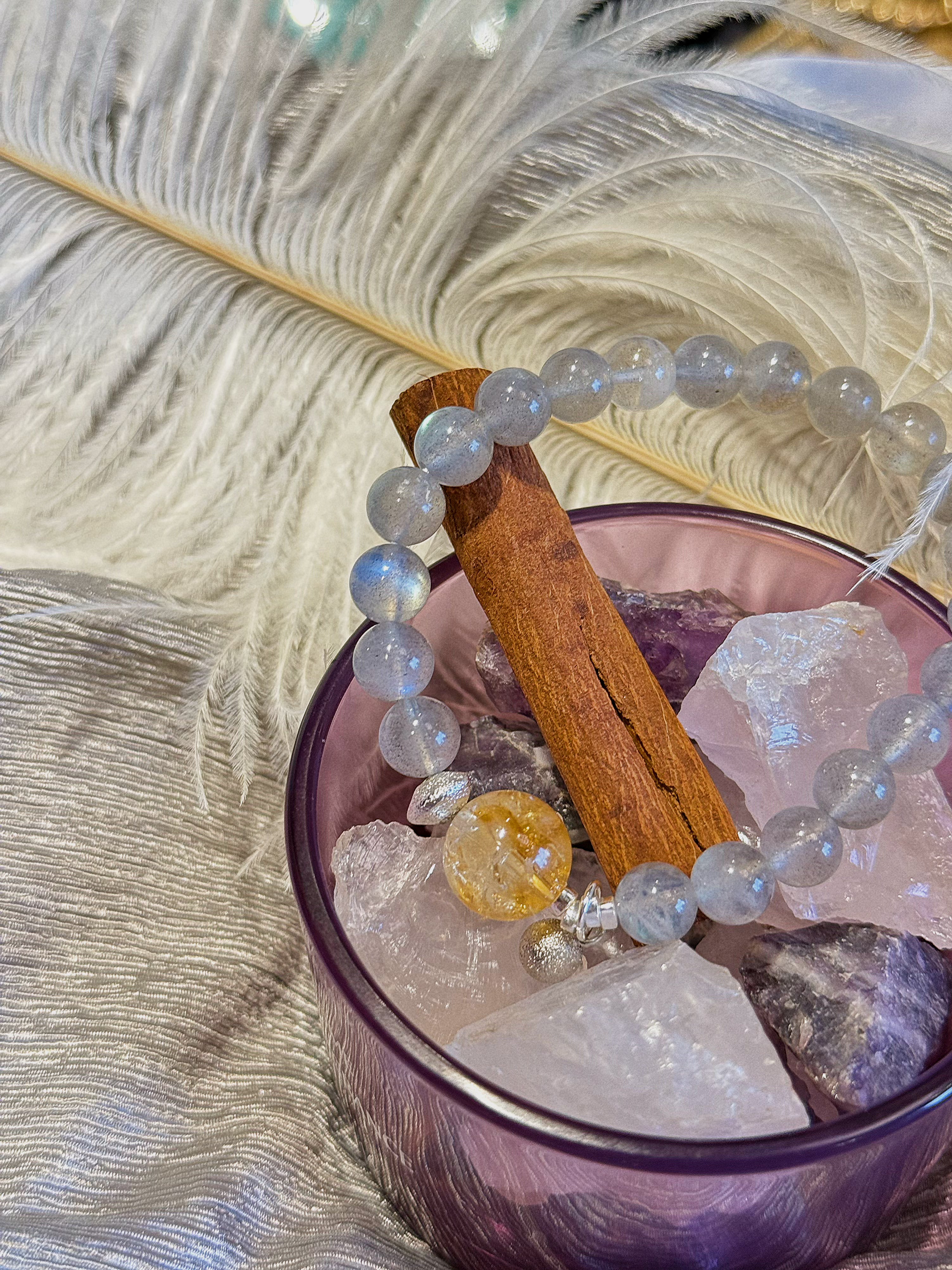 Serene Equilibrium: Natural Grey Moonstone & Citrine Calming Bracelet