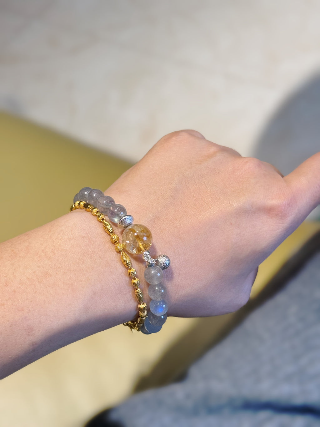 Serene Equilibrium: Natural Grey Moonstone & Citrine Calming Bracelet