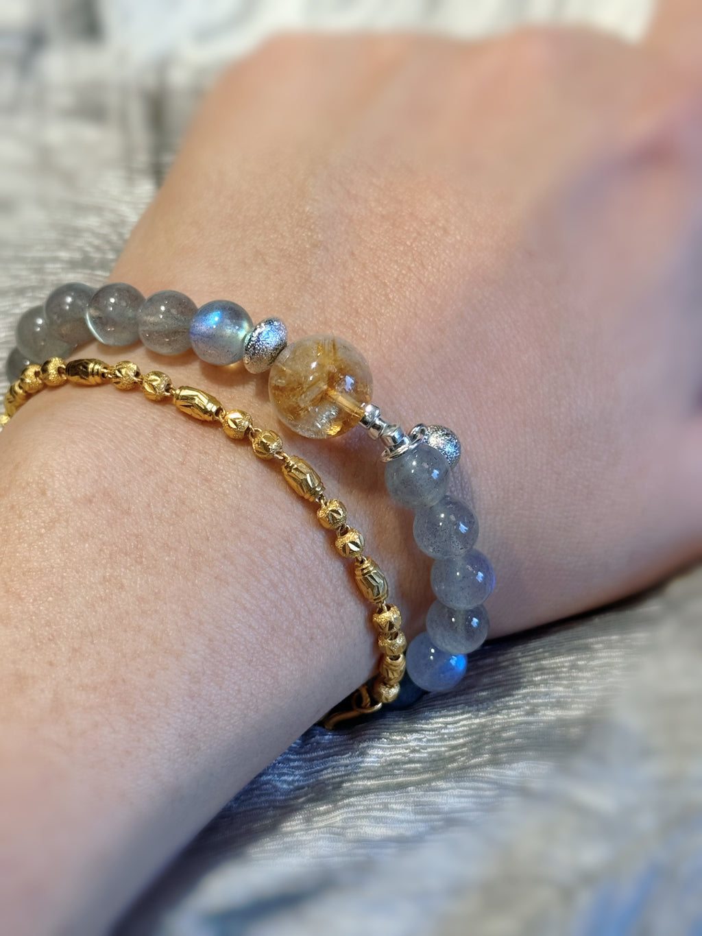 Serene Equilibrium: Natural Grey Moonstone & Citrine Calming Bracelet