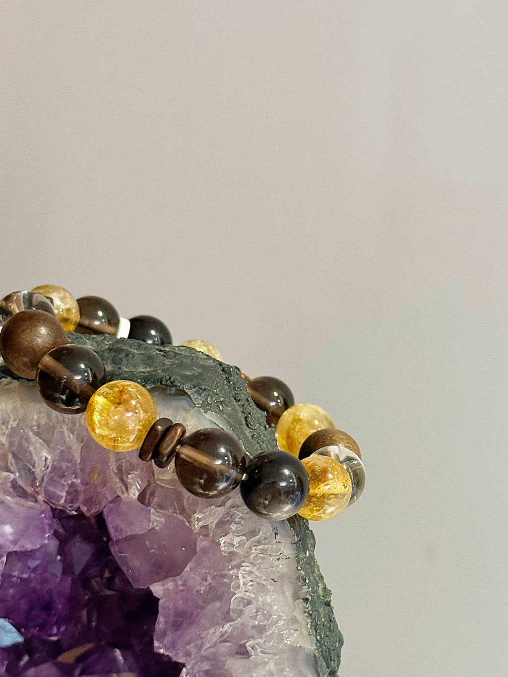 Earthbound Ascent: Yellow Phantom & Silver Obsidian Zen Wood Bracelet