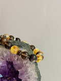 Earthbound Ascent: Yellow Phantom & Silver Obsidian Zen Wood Bracelet