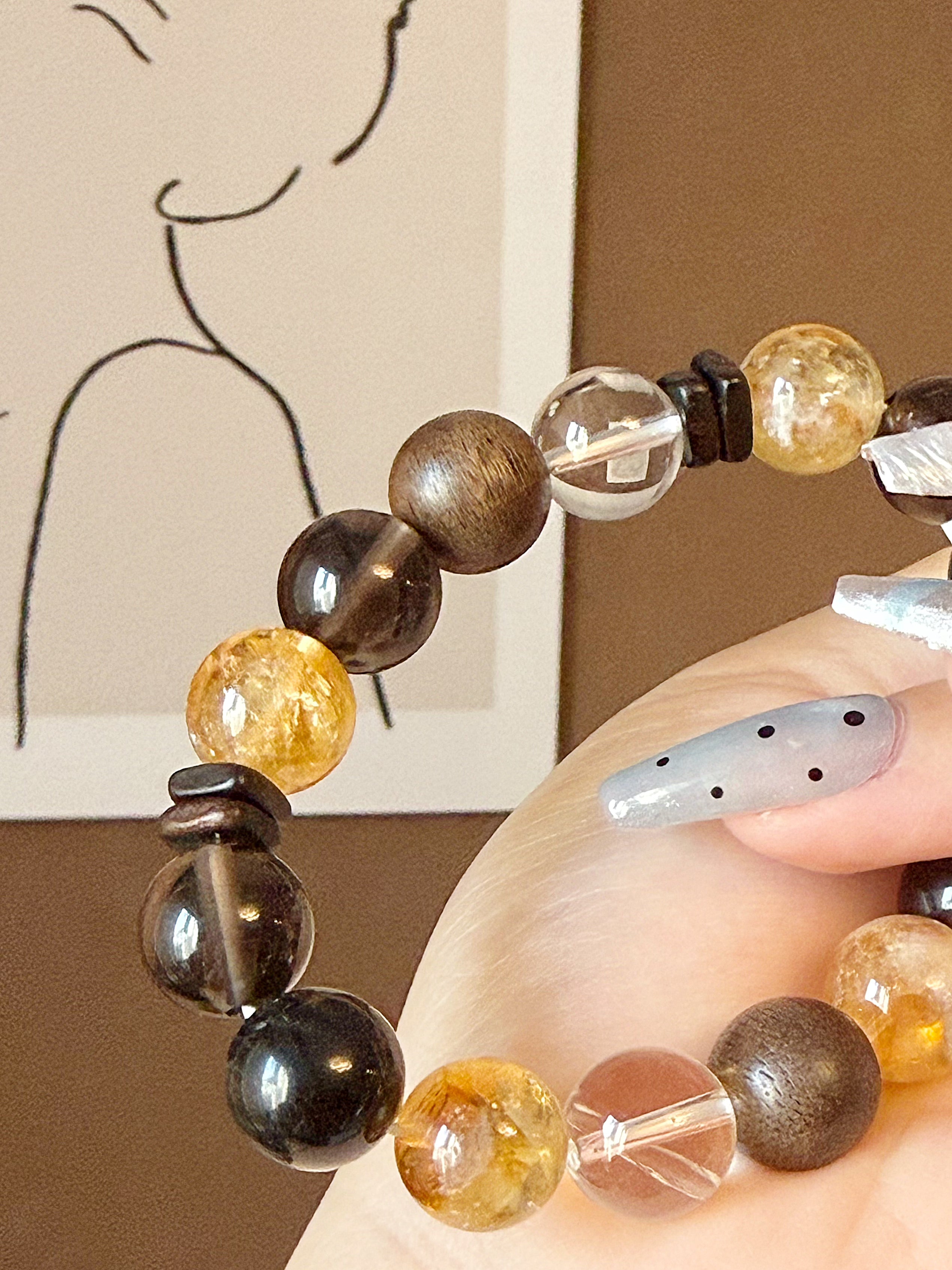 Earthbound Ascent: Yellow Phantom & Silver Obsidian Zen Wood Bracelet