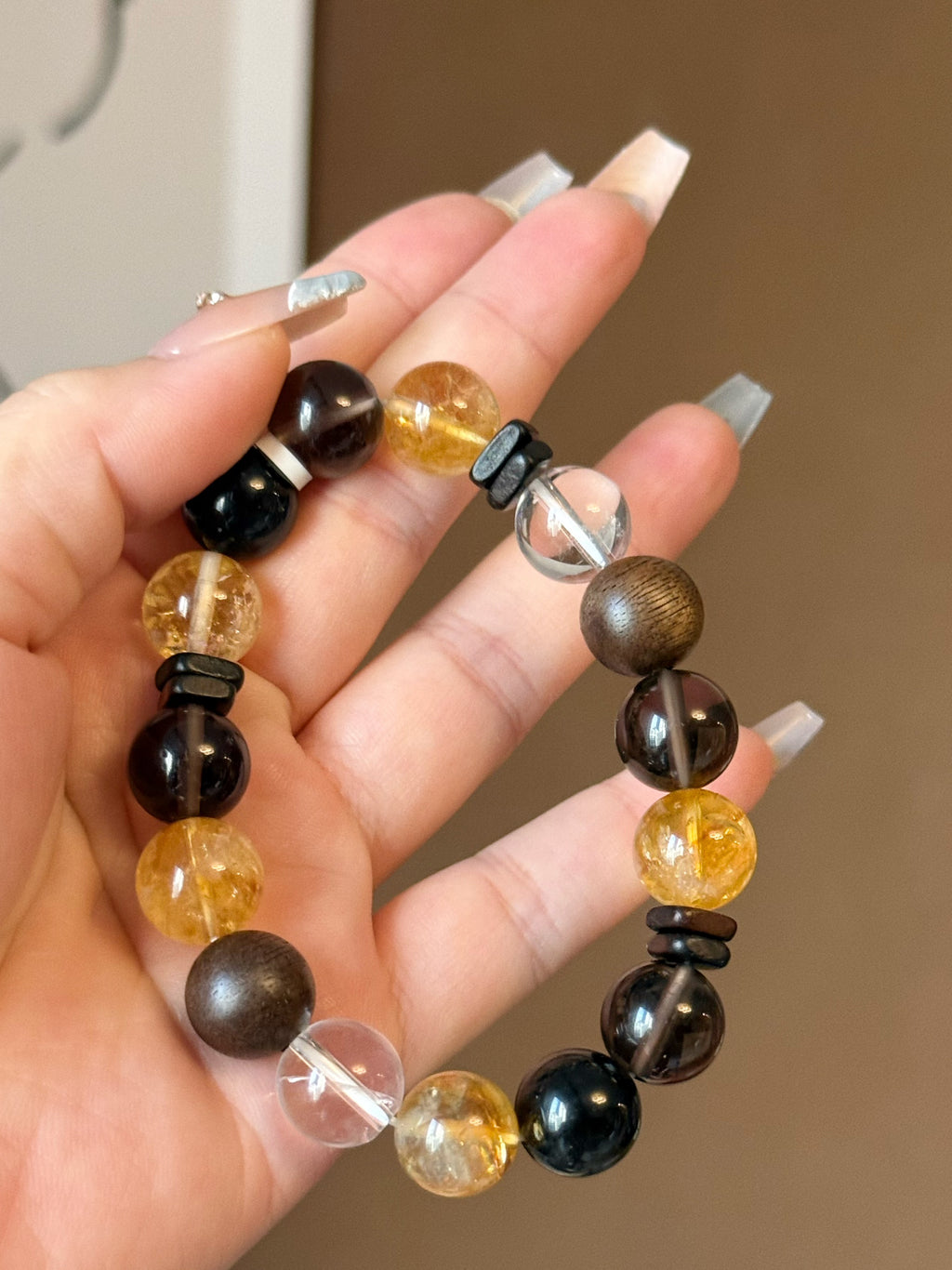Earthbound Ascent: Yellow Phantom & Silver Obsidian Zen Wood Bracelet