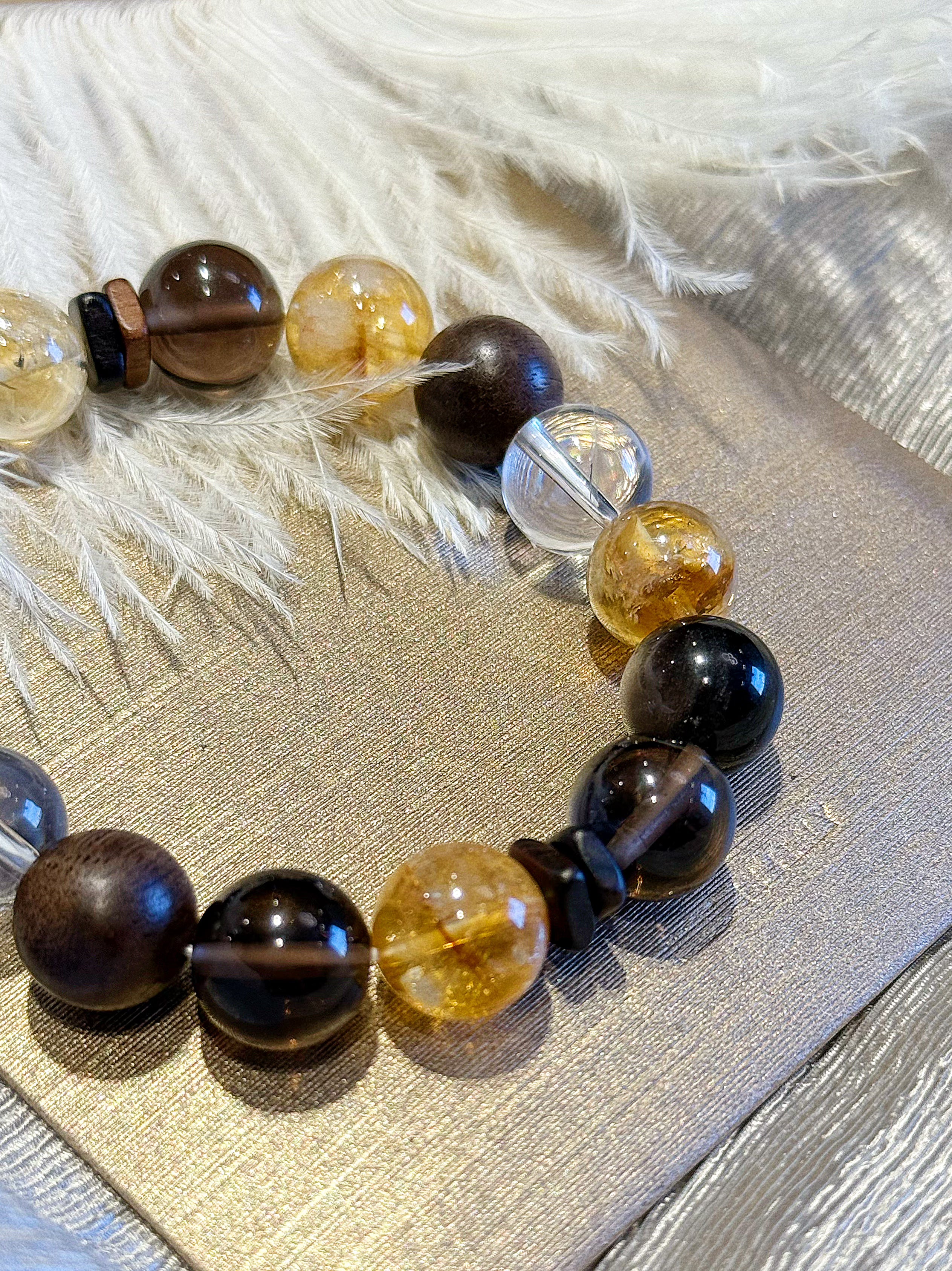 Earthbound Ascent: Yellow Phantom & Silver Obsidian Zen Wood Bracelet