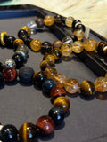 Cosmic Trinity: Tricolor Tiger's Eye, Silver Obsidian & Meteorite Shield Bracelet