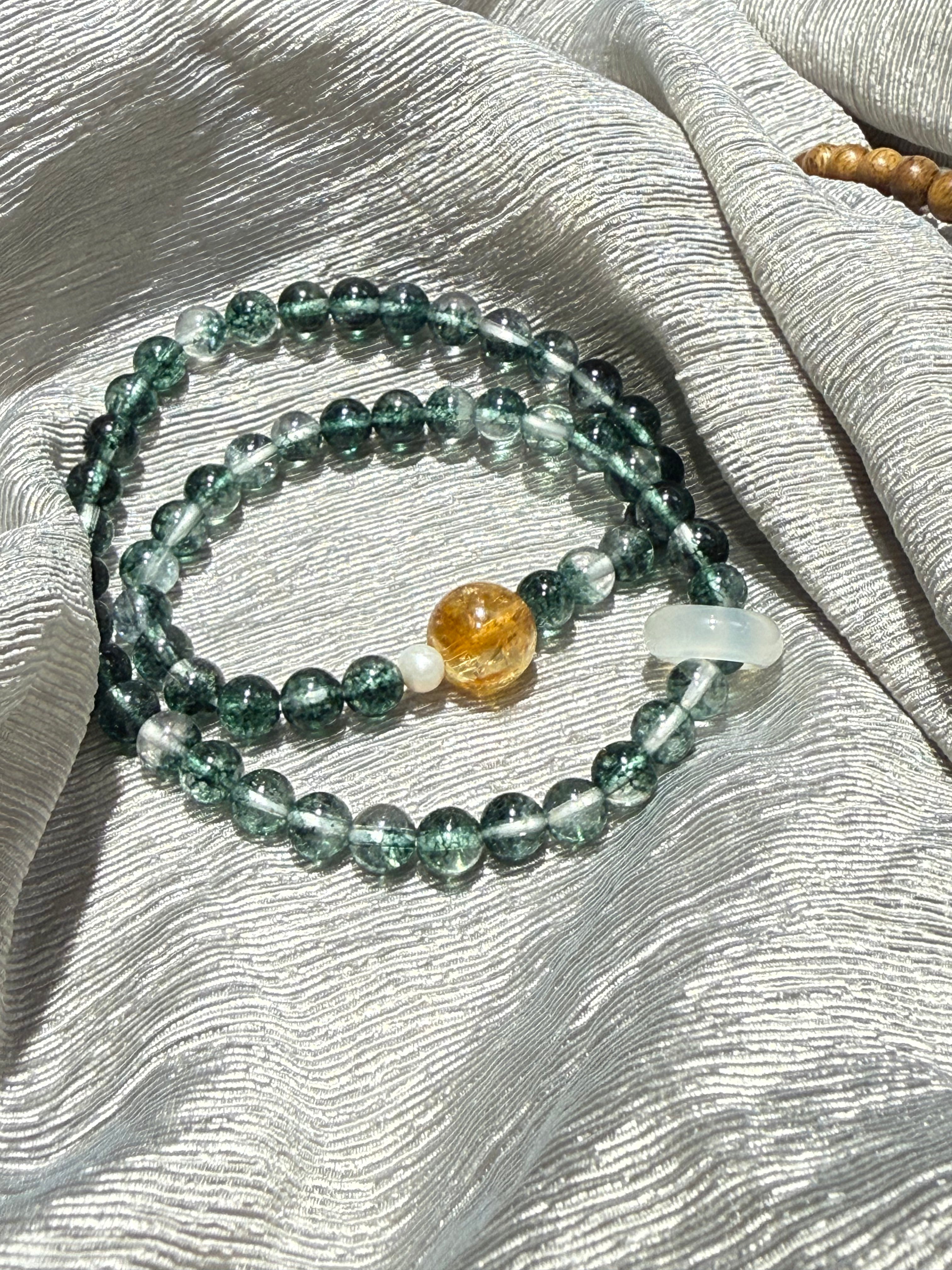 Eastern Serenity Rose Quartz & Garden Quartz Blessing Bracelet with 'Make a Wish' Charms