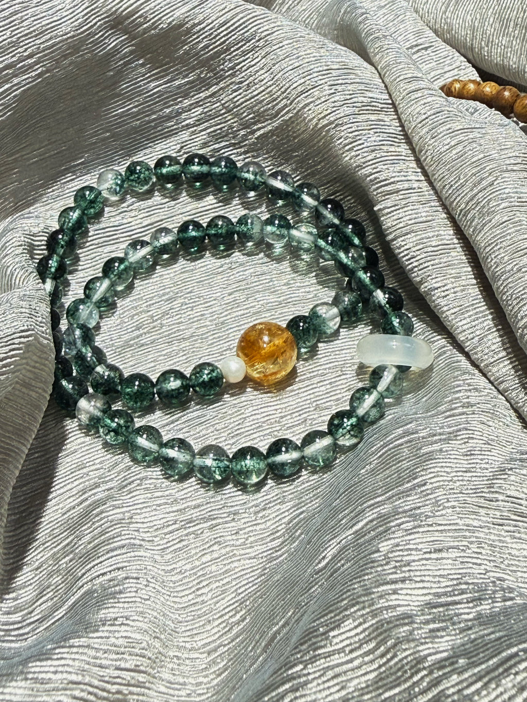 Eastern Serenity Rose Quartz & Garden Quartz Blessing Bracelet with 'Make a Wish' Charms