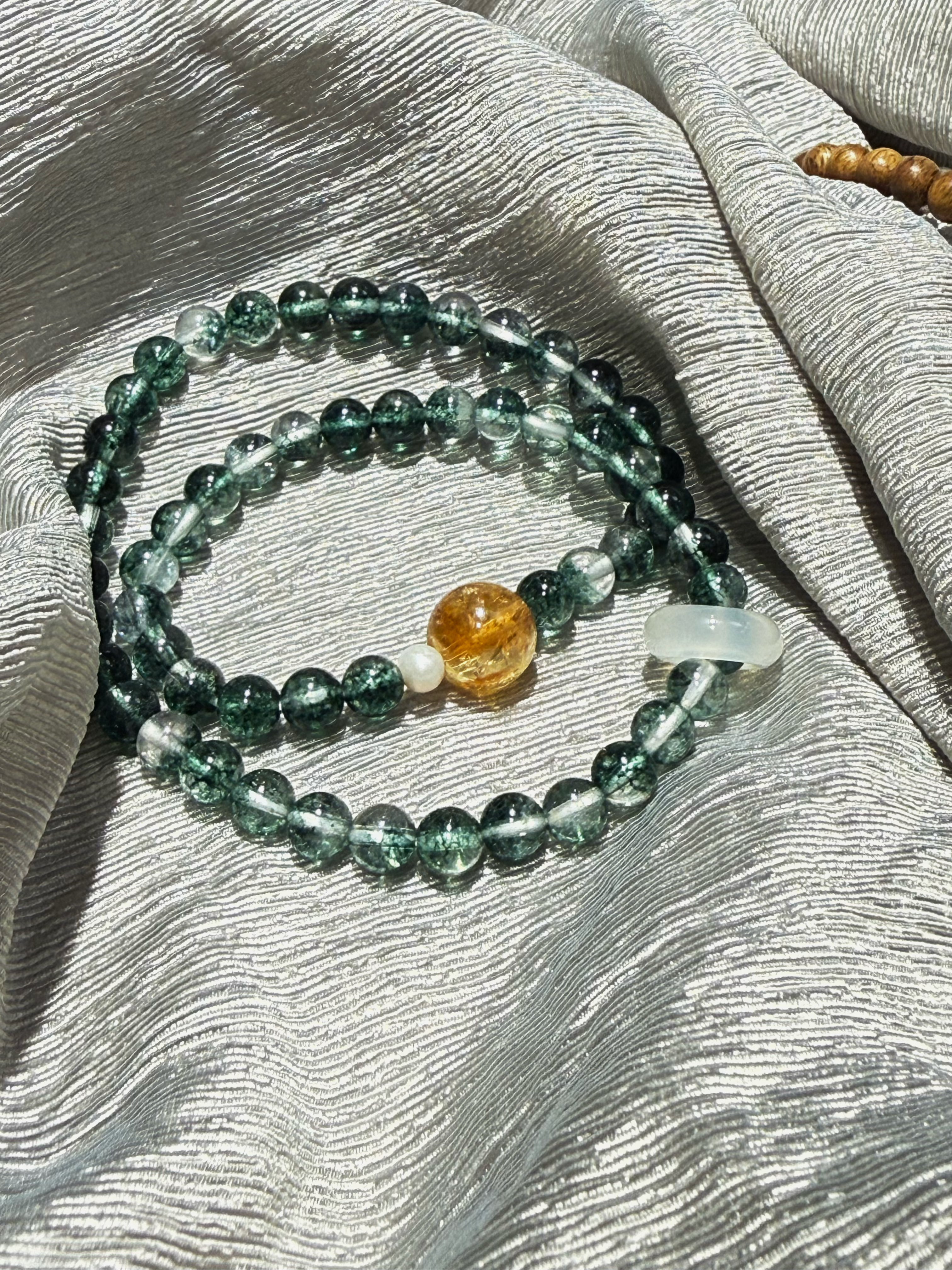 Eastern Serenity Rose Quartz & Garden Quartz Blessing Bracelet with 'Make a Wish' Charms